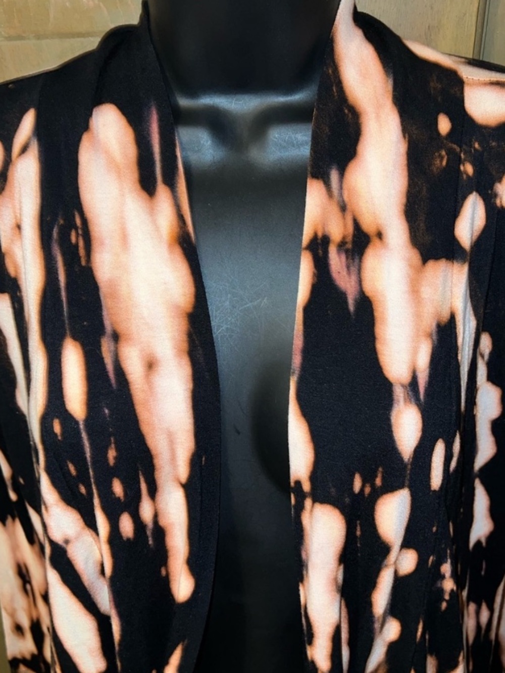 JKLA Black Bleach Tie Dye Draped Open Front Stretch Lightweight Cardigan Size M - Picture 4 of 8